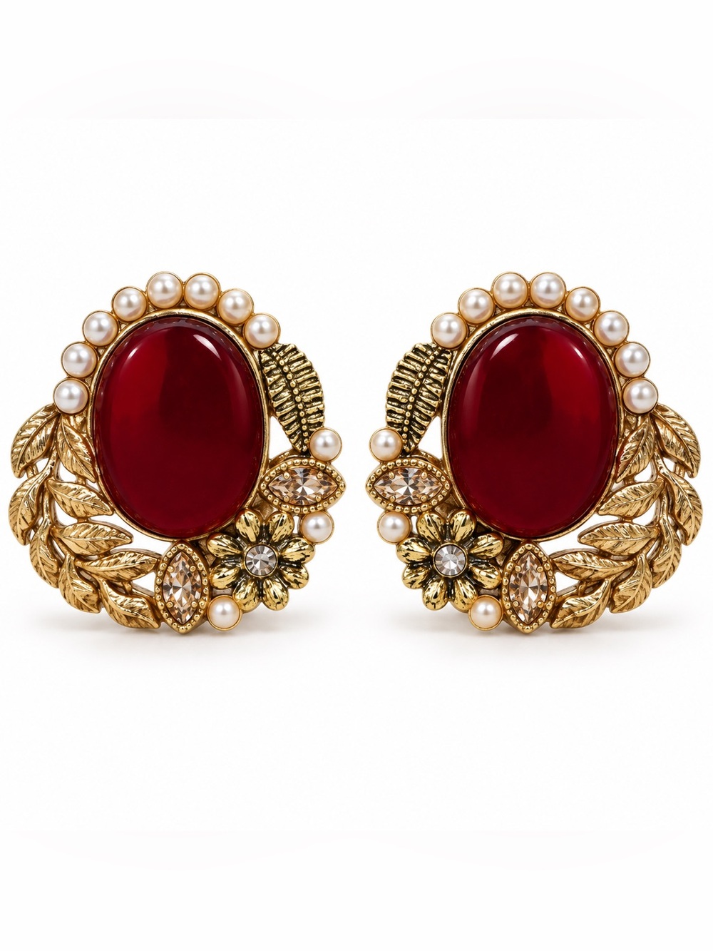 Vintage Inspired Heirloom Red Ruby Statement Earrings with Pearl Accents 🆕
